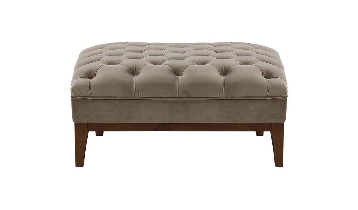 Pouf Chesterfield Modern Wood, gris éléphant - Velluto 17, Couleur des pieds: Chêne foncé