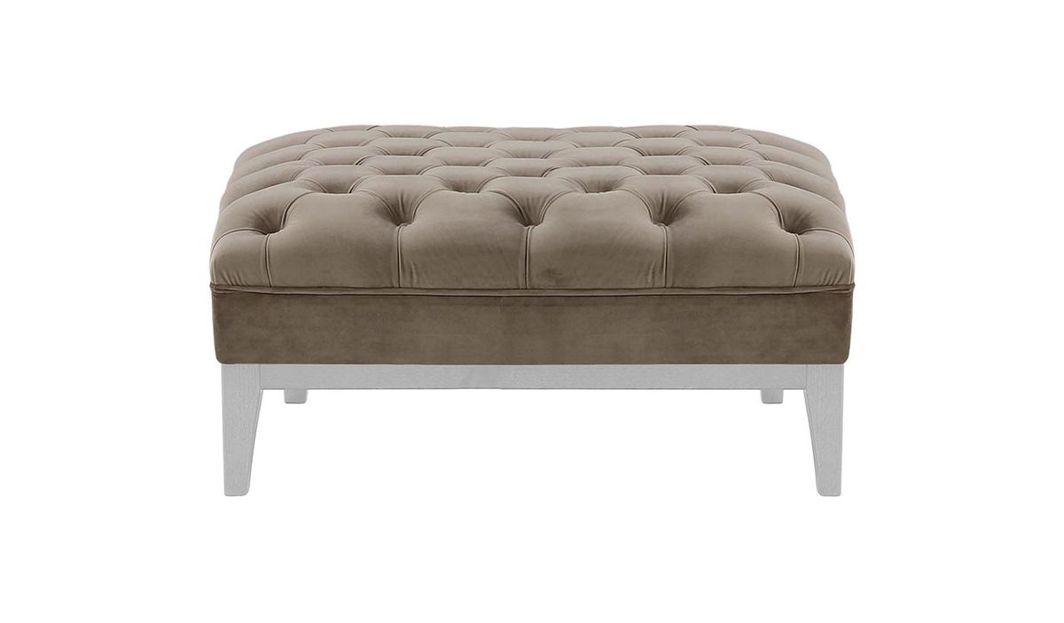 Pouf Chesterfield Modern Wood, gris éléphant - Velluto 17, Couleur des pieds: Blanc