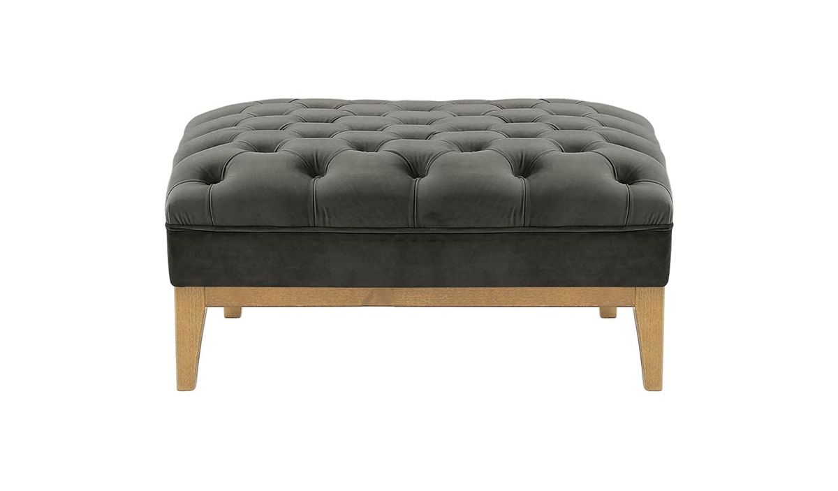 Pouf Chesterfield Modern Wood, graphite - Velluto 19, Couleur des pieds: Chêne clair