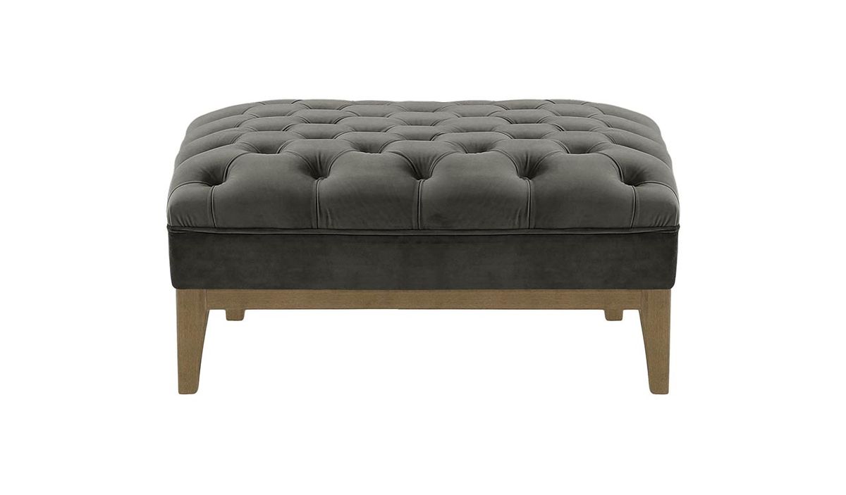 Pouf Chesterfield Modern Wood, graphite - Velluto 19, Couleur des pieds: Noir wax