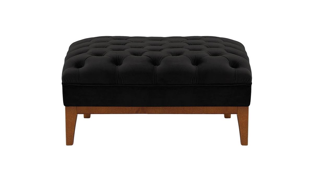 Pouf Chesterfield Modern Wood, noir - Velluto 20, Couleur des pieds: aveo