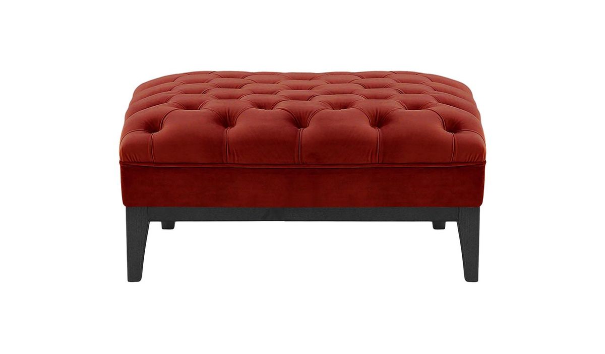 Pouf Chesterfield Modern Wood, rouge - Velluto 7, Couleur des pieds: Noir