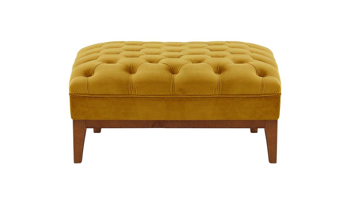 Pouf Chesterfield Modern Wood, moutarde - Velluto 8, Couleur des pieds: aveo