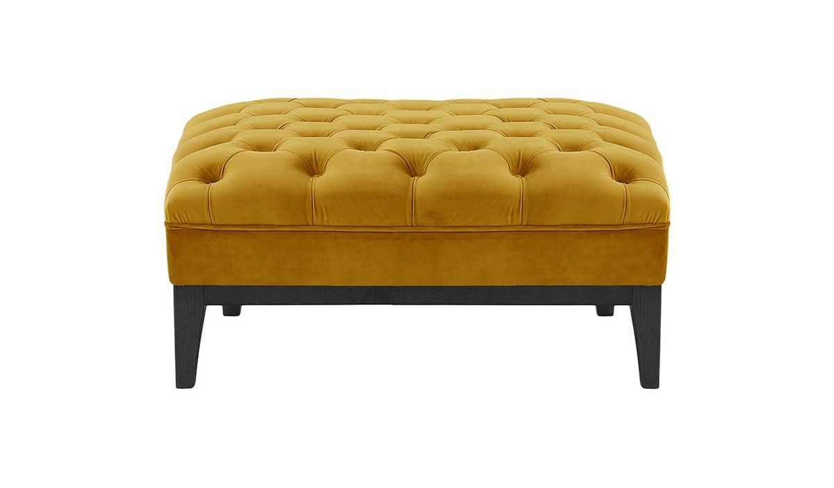 Pouf Chesterfield Modern Wood, moutarde - Velluto 8, Couleur des pieds: Noir