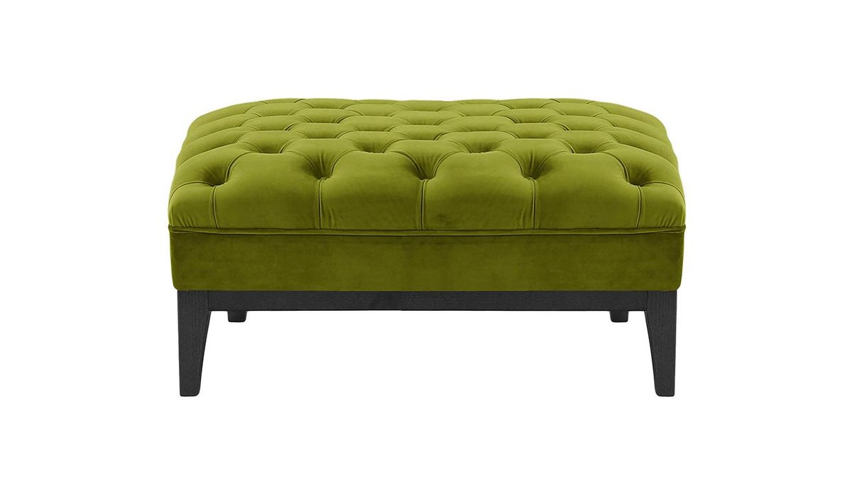 Pouf Chesterfield Modern Wood, olive - Velluto 9, Couleur des pieds: Noir