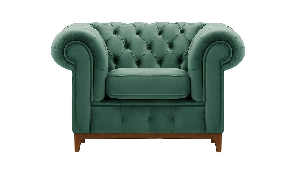 Fauteuil Chesterfield Grand, bleu - Velluto 12, Couleur des pieds: aveo
