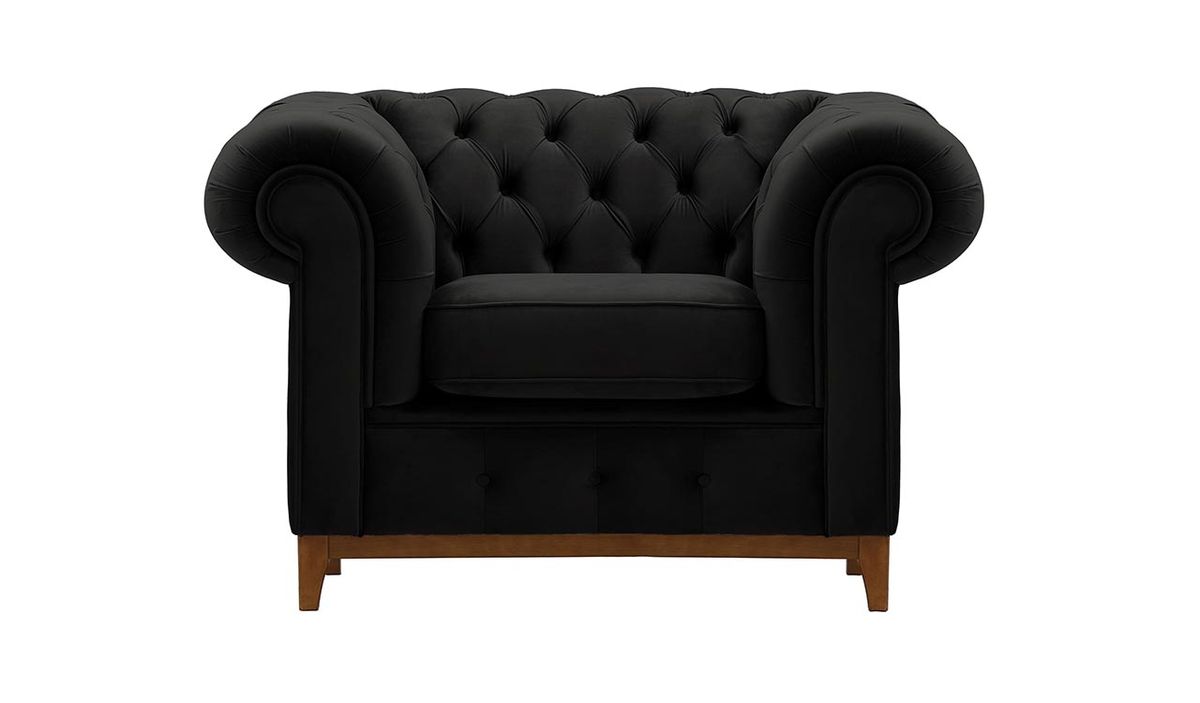 Fauteuil Chesterfield Grand, noir - Velluto 20, Couleur des pieds: aveo