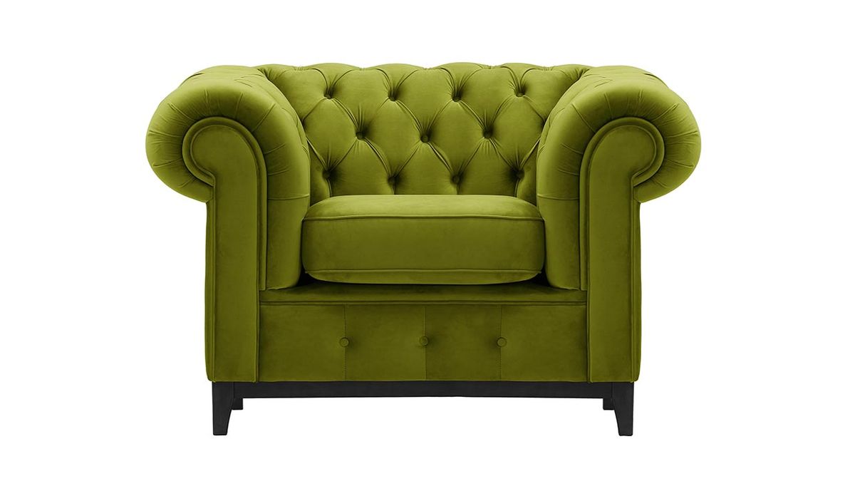 Fauteuil Chesterfield Grand, olive - Velluto 9, Couleur des pieds: Noir