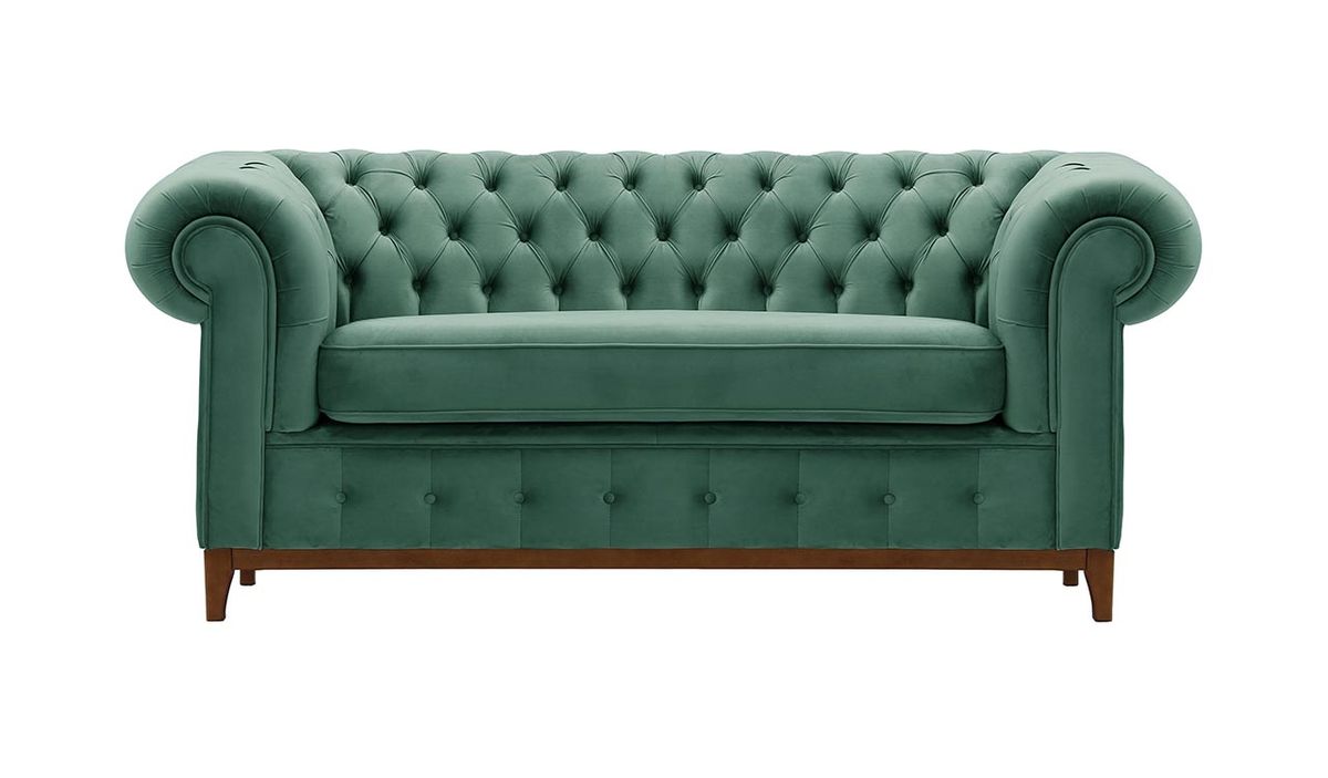Canapé deux places Chesterfield Grand, bleu - Velluto 12, Couleur des pieds: aveo