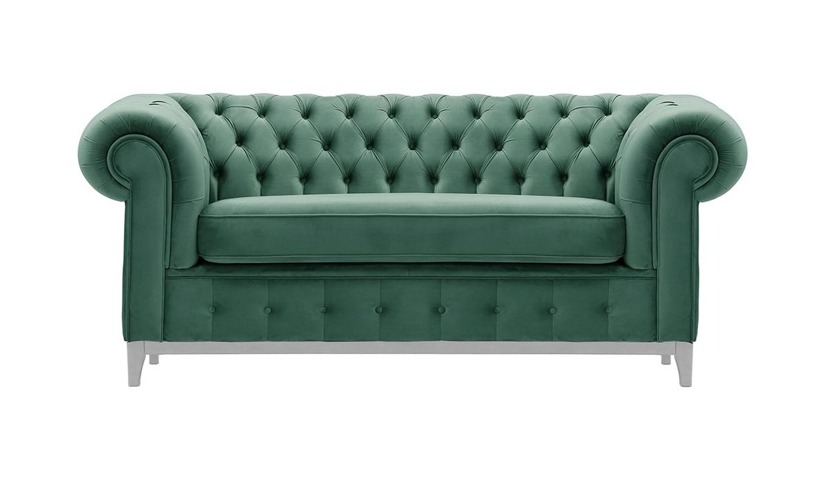 Canapé deux places Chesterfield Grand, bleu - Velluto 12, Couleur des pieds: Blanc