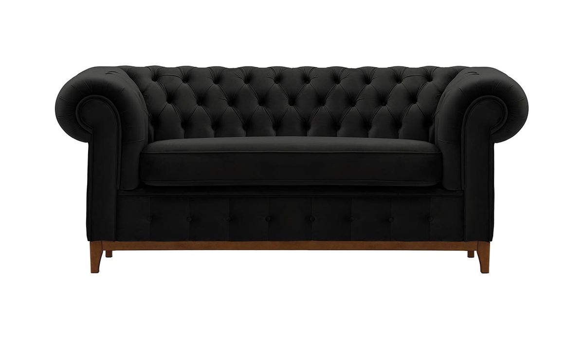 Canapé deux places Chesterfield Grand, noir - Velluto 20, Couleur des pieds: aveo