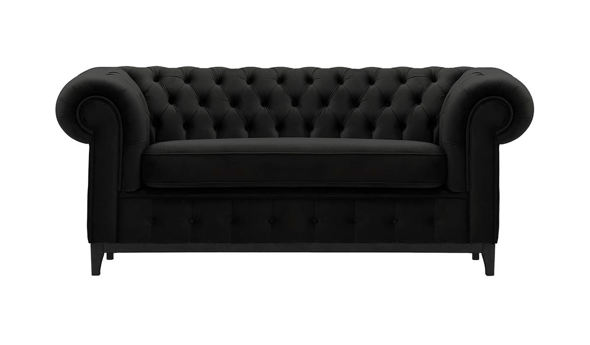 Canapé deux places Chesterfield Grand, noir - Velluto 20, Couleur des pieds: Noir