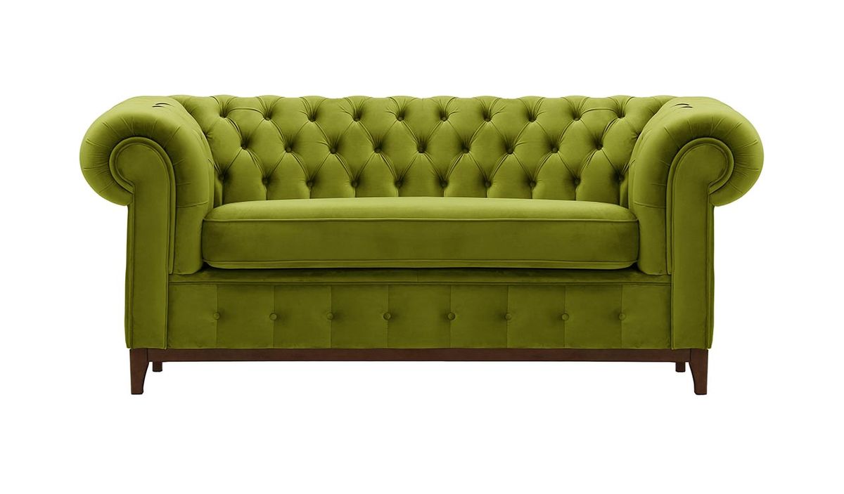 Canapé deux places Chesterfield Grand, olive - Velluto 9, Couleur des pieds: Chêne foncé