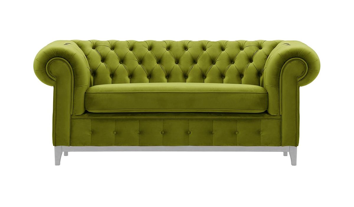 Canapé deux places Chesterfield Grand, olive - Velluto 9, Couleur des pieds: Blanc