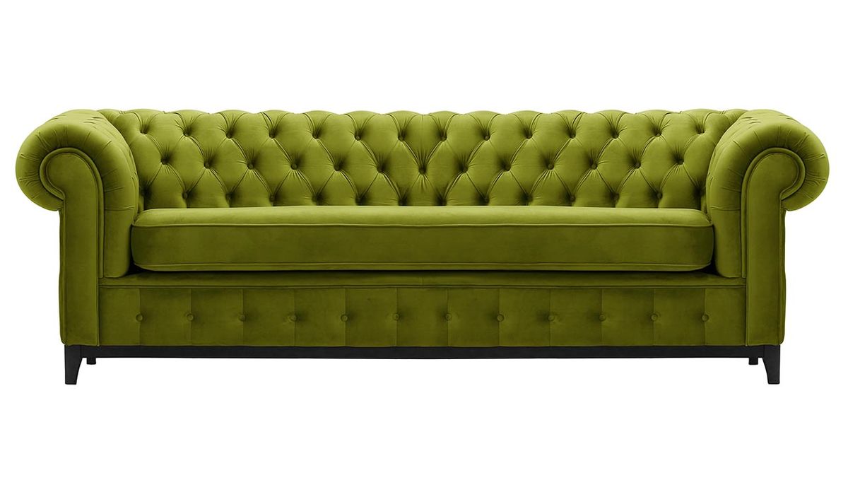 Canapé trois places Chesterfield Grand, olive - Velluto 9, Couleur des pieds: Noir