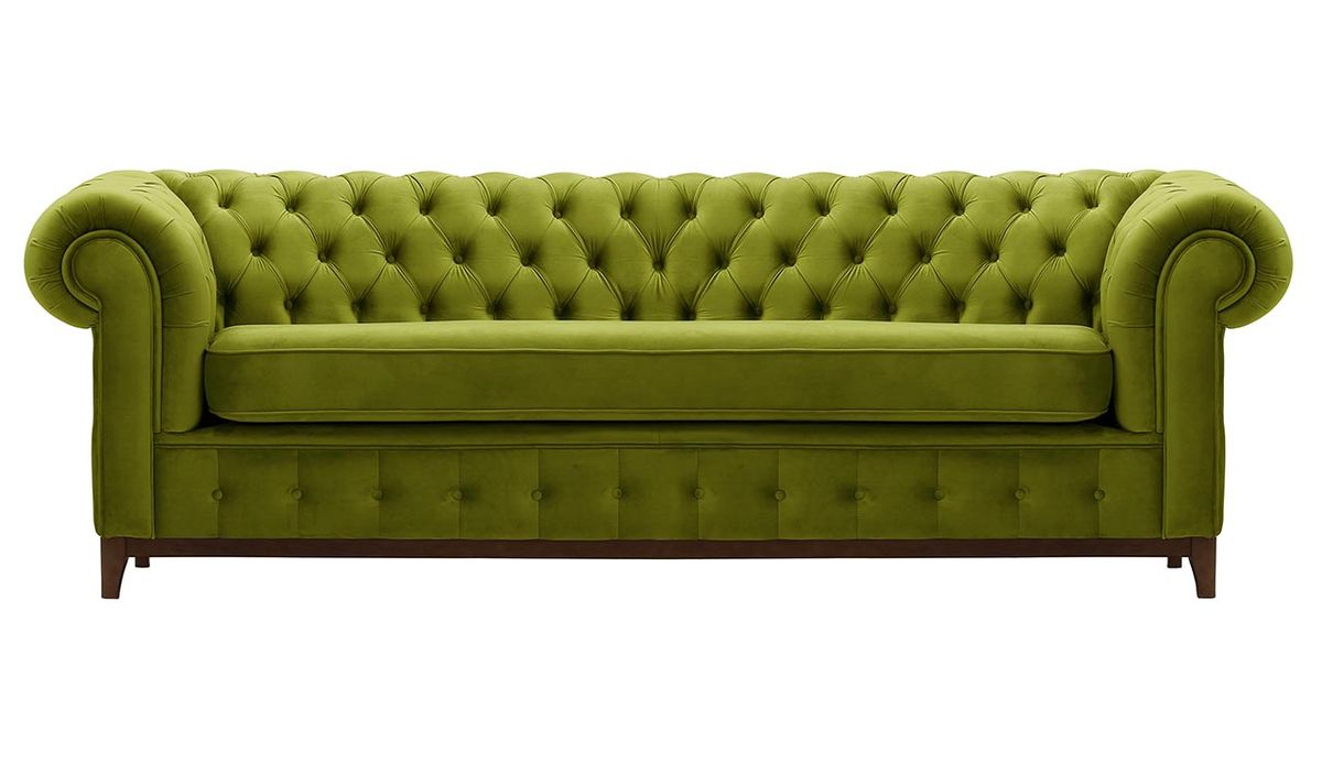 Canapé trois places Chesterfield Grand, olive - Velluto 9, Couleur des pieds: Chêne foncé