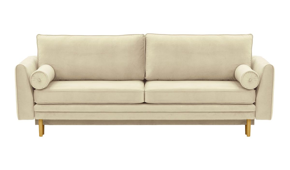 Canapé convertible avec coffre de rangement Cornelia, beige clair - Velluto 2, Couleur des pieds: Chêne clair