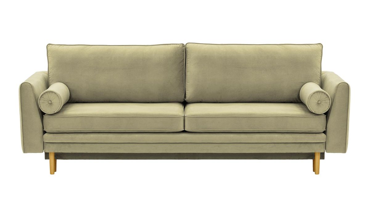 Canapé convertible avec coffre de rangement Cornelia, beige - Velluto 3, Couleur des pieds: Chêne clair