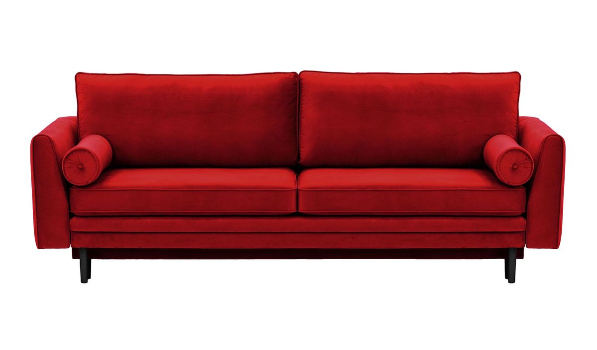 Canapé convertible avec coffre de rangement Cornelia, rouge - Velluto 7, Couleur des pieds: Noir