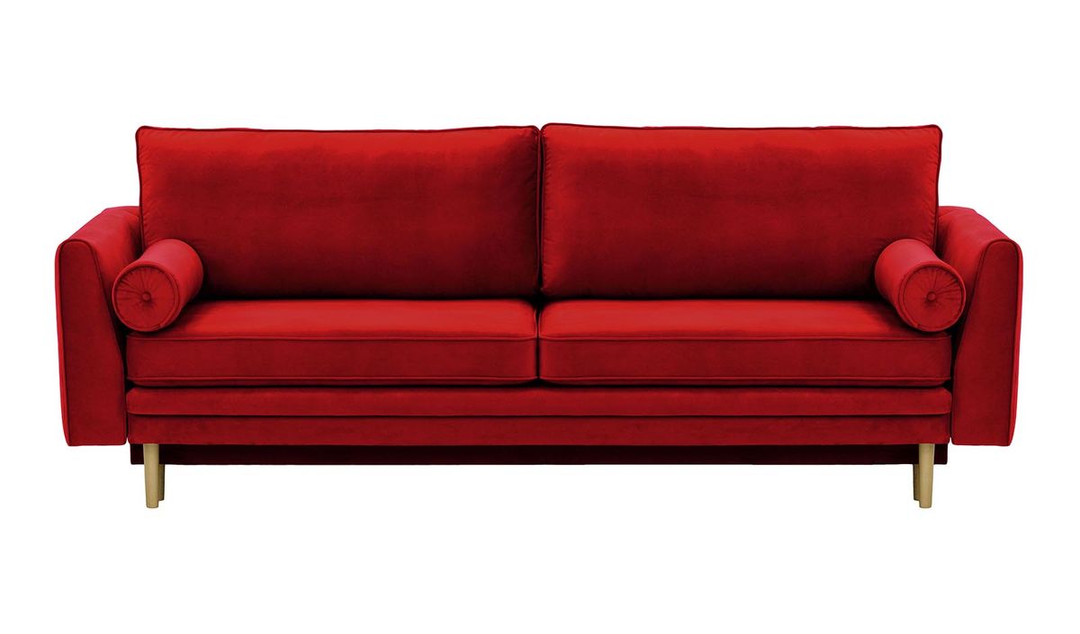 Canapé convertible avec coffre de rangement Cornelia, rouge - Velluto 7, Couleur des pieds: Noir wax