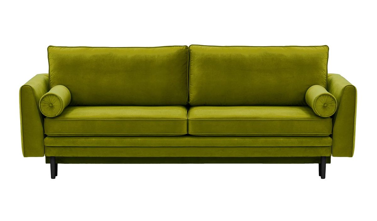 Canapé convertible avec coffre de rangement Cornelia, olive - Velluto 9, Couleur des pieds: Noir