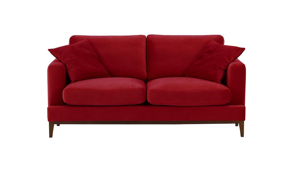 Canapé 2,5 places Covex Wood, rouge - Velluto 7, Couleur des pieds: Chêne foncé