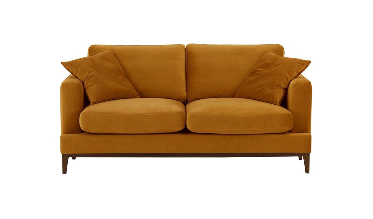 Canapé 2,5 places Covex Wood, moutarde - Velluto 8, Couleur des pieds: Chêne foncé