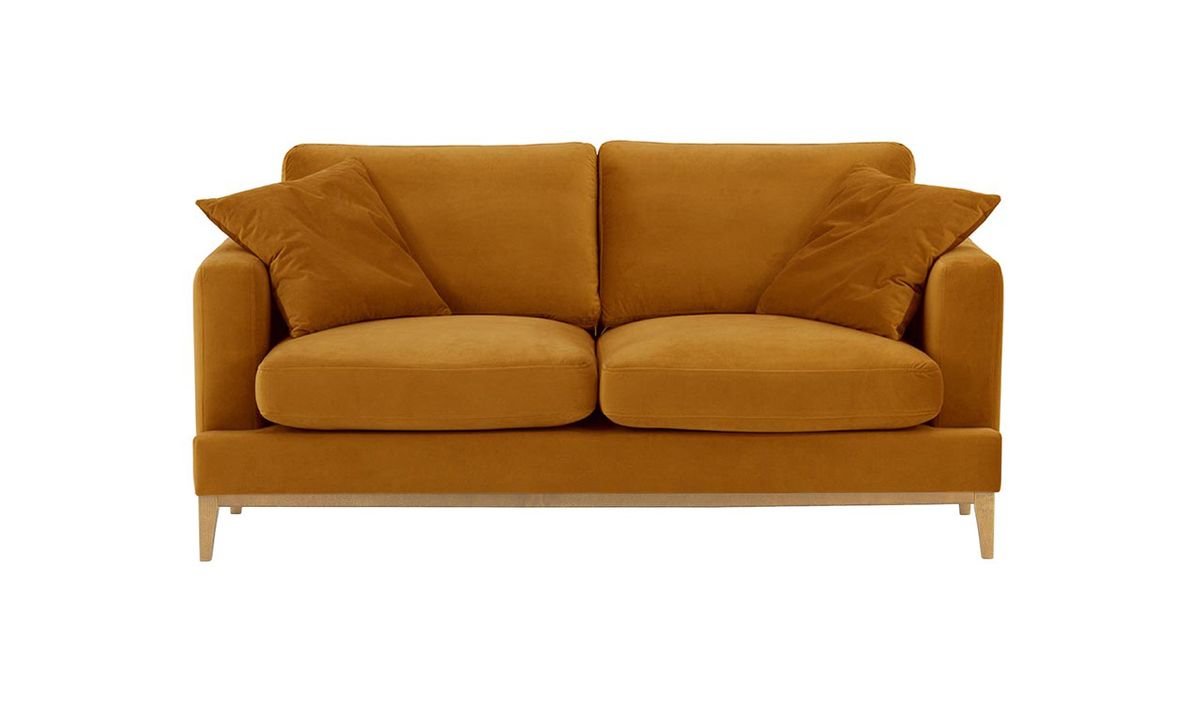 Canapé 2,5 places Covex Wood, moutarde - Velluto 8, Couleur des pieds: Chêne clair
