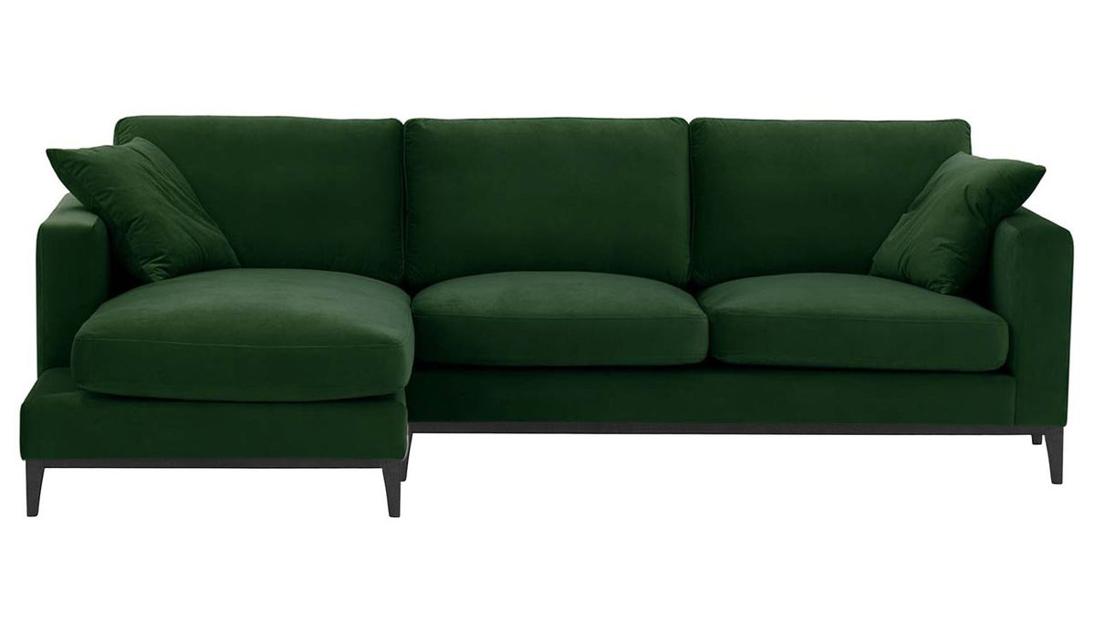 Canapé d’angle gauche Covex Wood, vert foncé - Velluto 10, Couleur des pieds: Noir