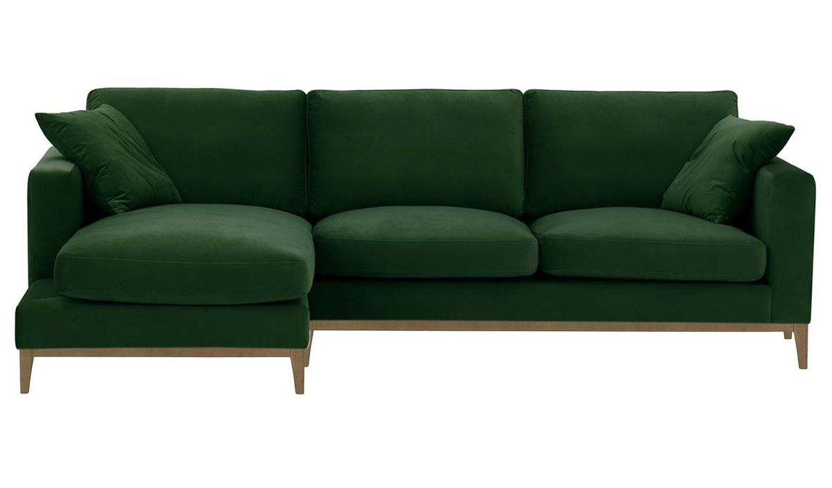 Canapé d’angle gauche Covex Wood, vert foncé - Velluto 10, Couleur des pieds: Noir wax