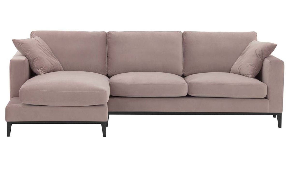 Canapé d’angle gauche Covex Wood, lila/rose - Velluto 14, Couleur des pieds: Noir