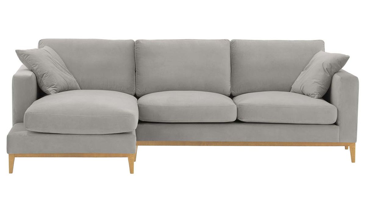 Canapé d’angle gauche Covex Wood, gris clair - Velluto 15, Couleur des pieds: Chêne clair