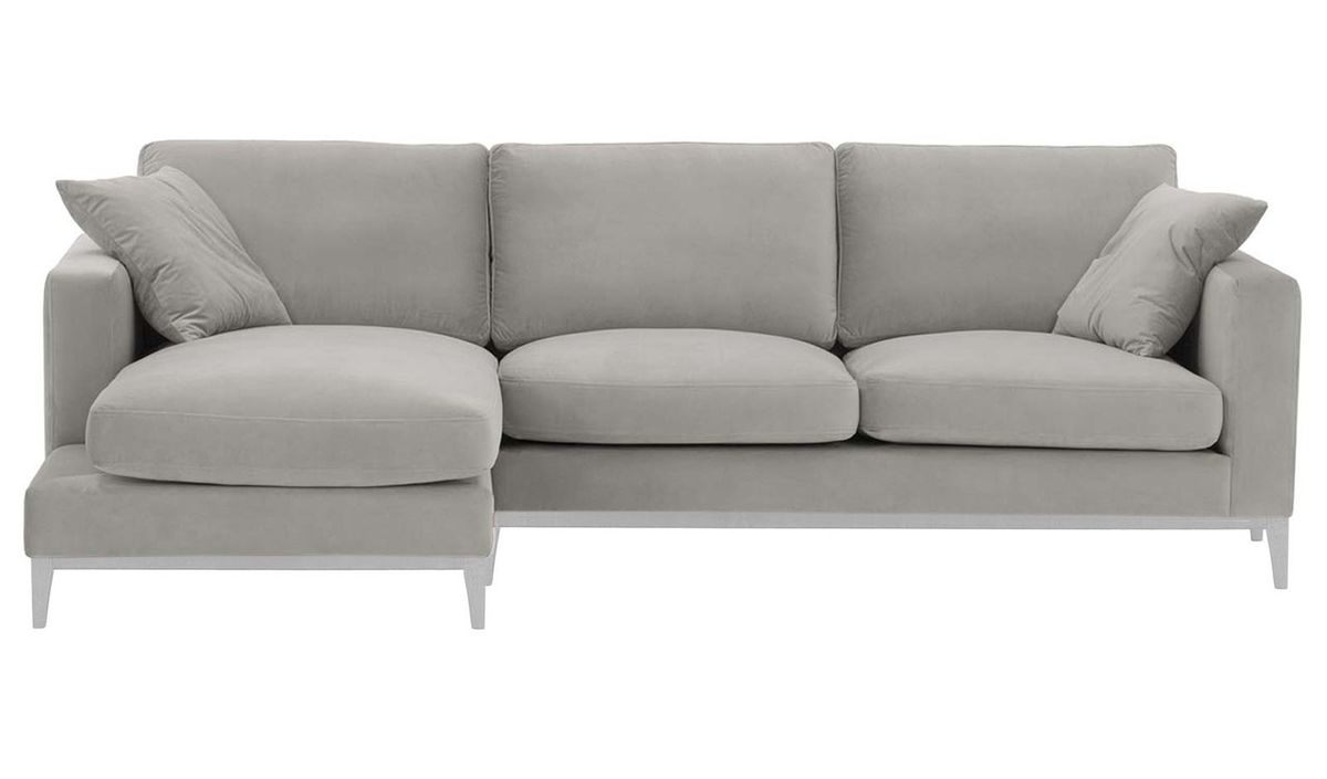 Canapé d’angle gauche Covex Wood, gris clair - Velluto 15, Couleur des pieds: Blanc