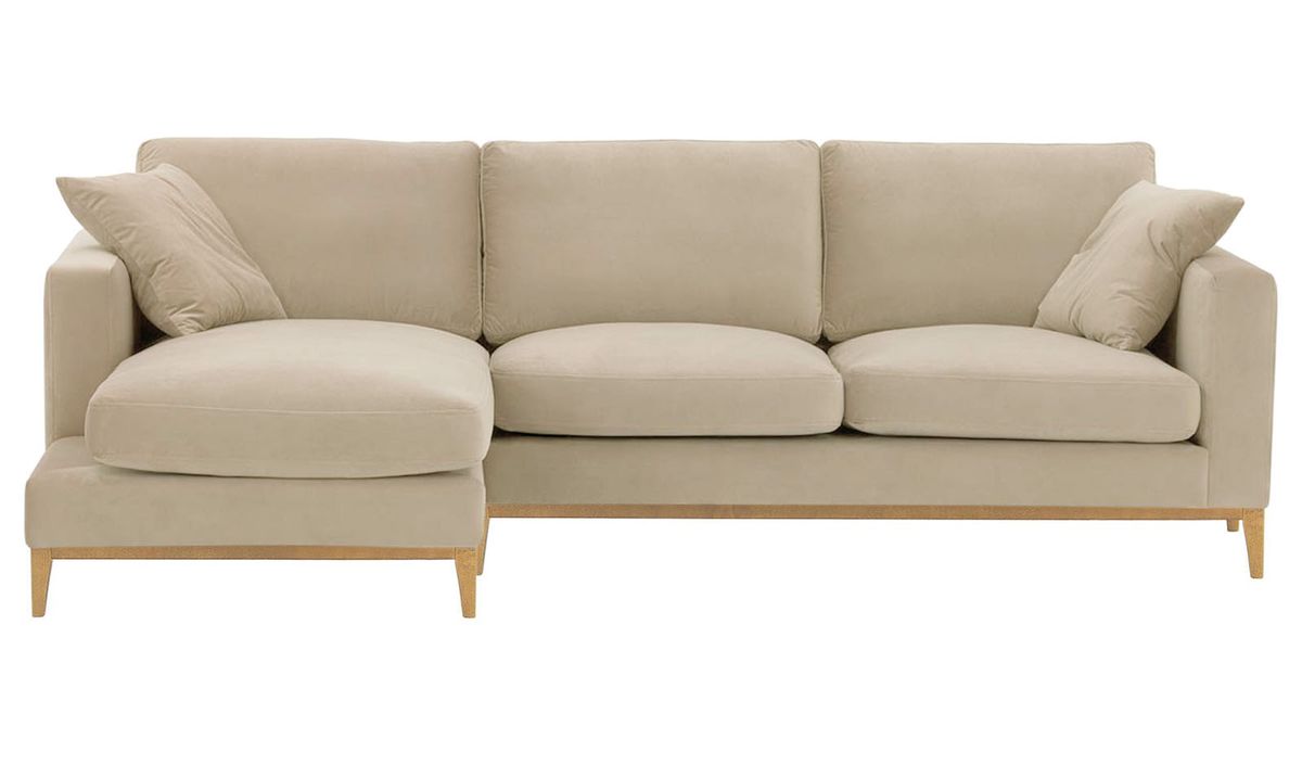 Canapé d’angle gauche Covex Wood, beige clair - Velluto 2, Couleur des pieds: Chêne clair