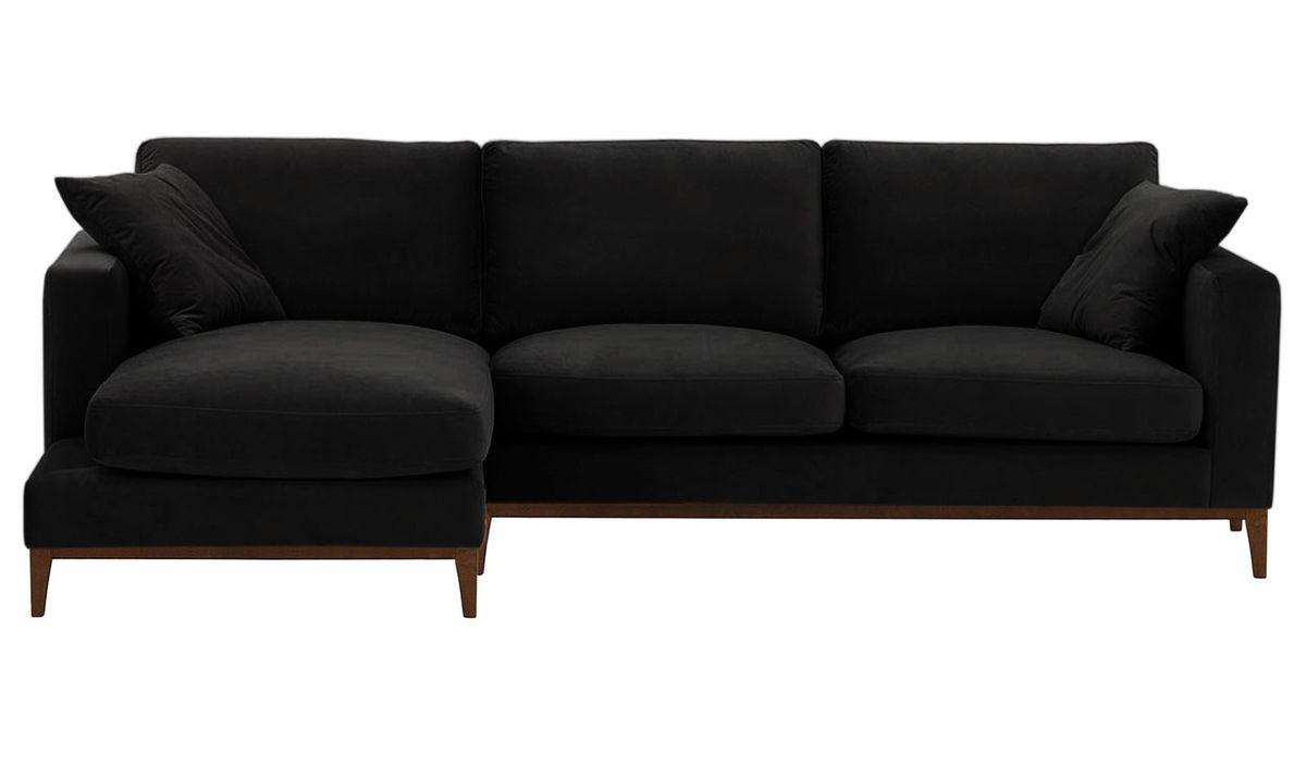 Canapé d’angle gauche Covex Wood, noir - Velluto 20, Couleur des pieds: Chêne foncé