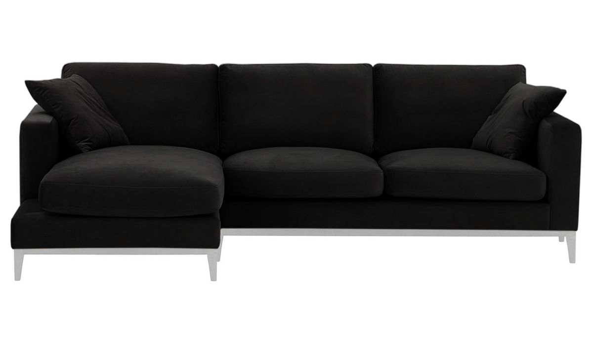 Canapé d’angle gauche Covex Wood, noir - Velluto 20, Couleur des pieds: Blanc
