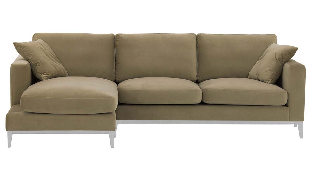 Canapé d’angle gauche Covex Wood, beige - Velluto 3, Couleur des pieds: Blanc