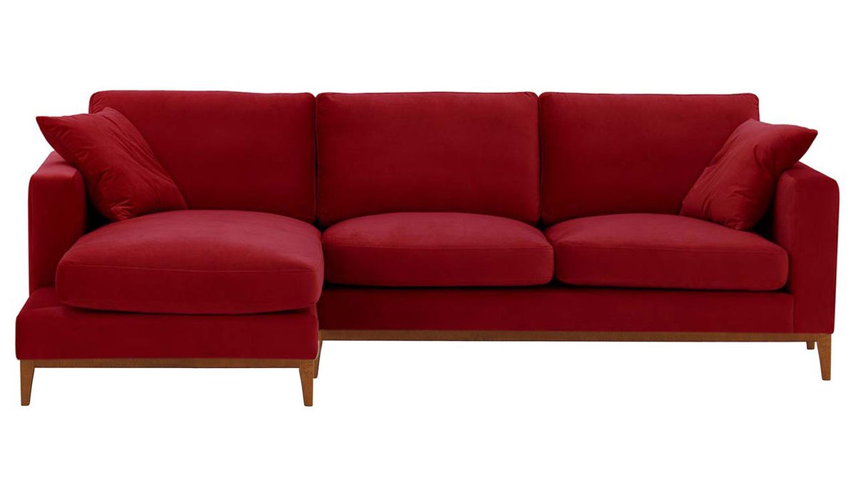 Canapé d’angle gauche Covex Wood, rouge - Velluto 7, Couleur des pieds: aveo