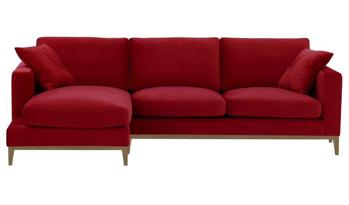 Canapé d’angle gauche Covex Wood, rouge - Velluto 7, Couleur des pieds: Noir wax