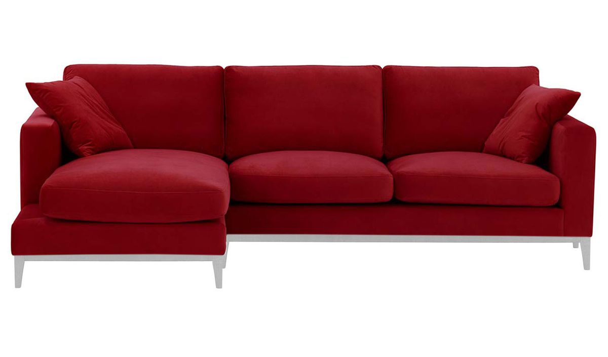 Canapé d’angle gauche Covex Wood, rouge - Velluto 7, Couleur des pieds: Blanc