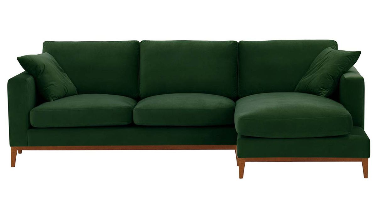 Canapé d’angle droit Covex Wood, vert foncé - Velluto 10, Couleur des pieds: aveo