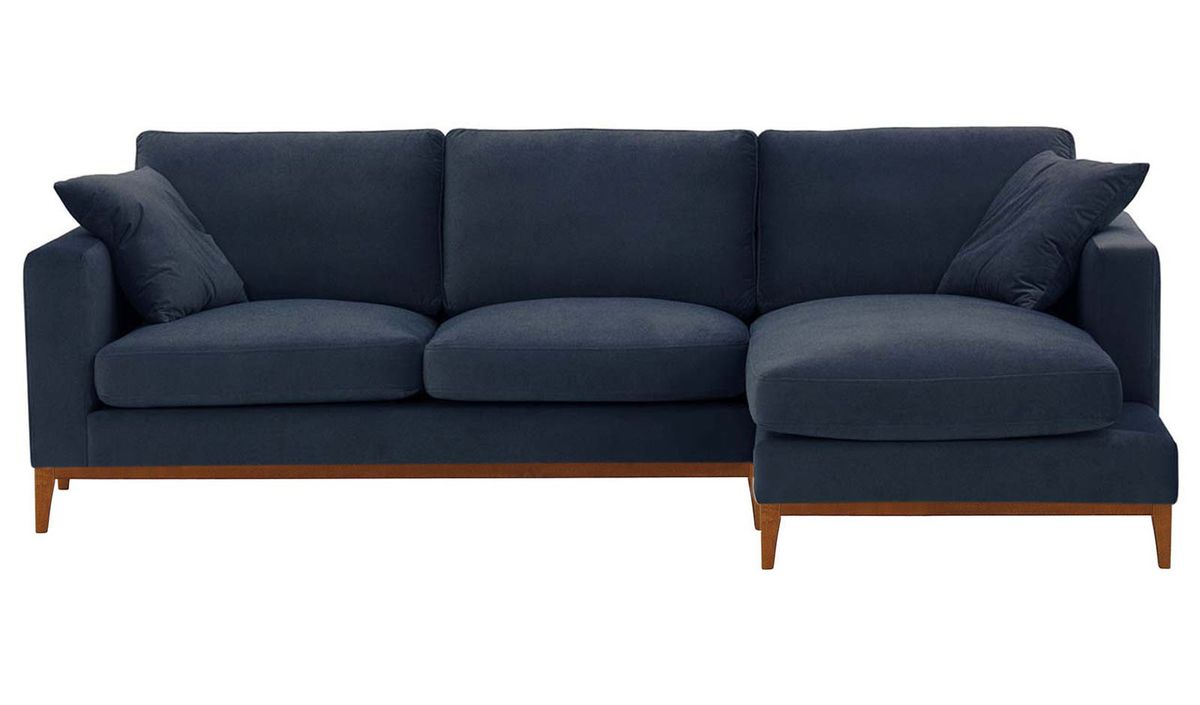 Canapé d’angle droit Covex Wood, bleu - Velluto 11, Couleur des pieds: aveo