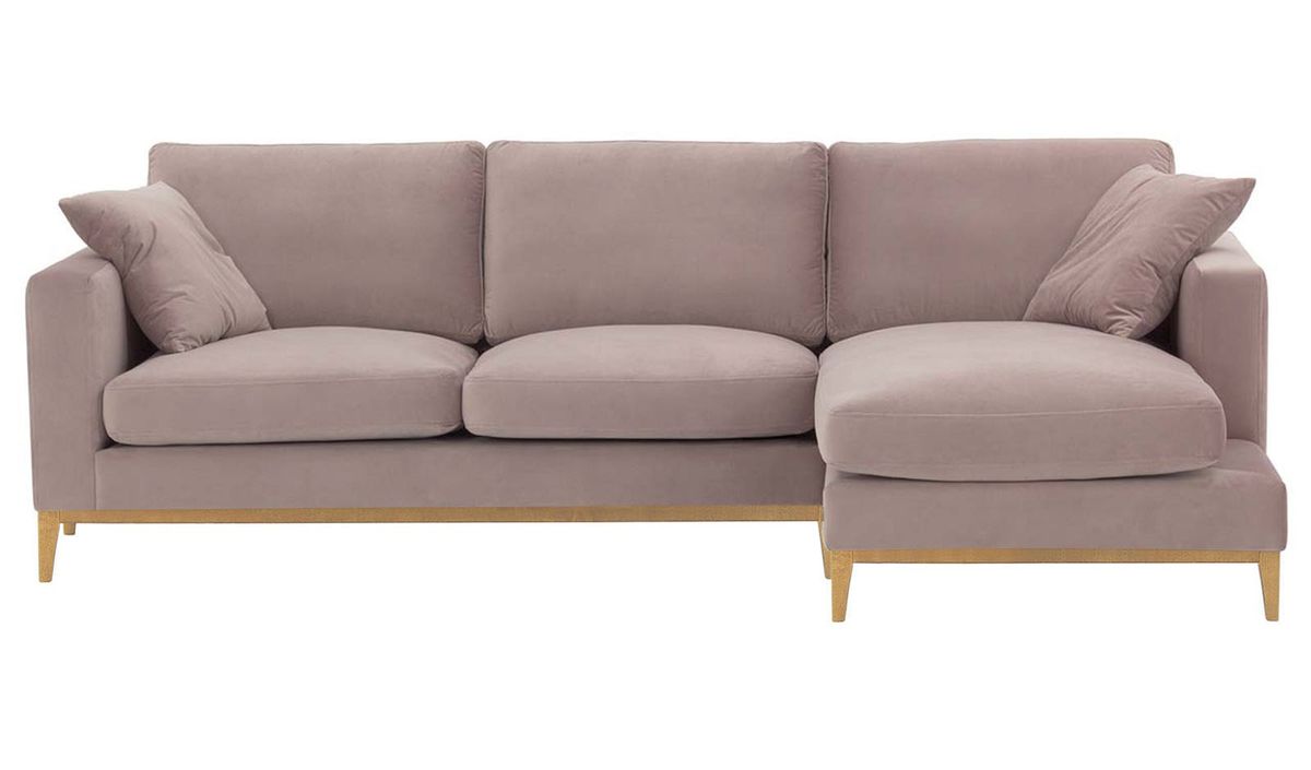 Canapé d’angle droit Covex Wood, lila/rose - Velluto 14, Couleur des pieds: Chêne clair