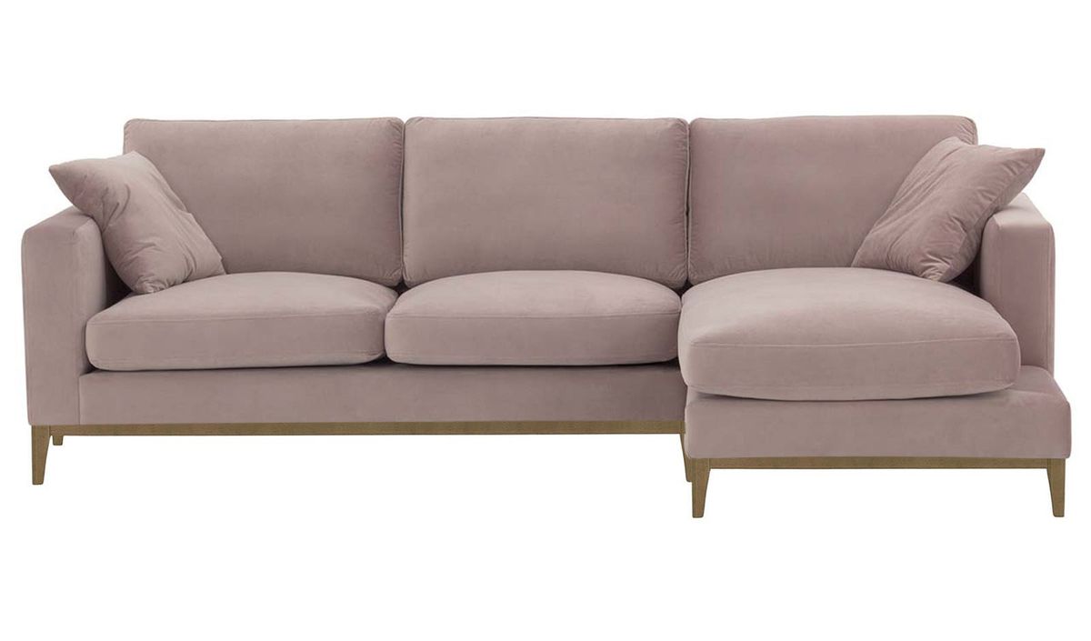 Canapé d’angle droit Covex Wood, lila/rose - Velluto 14, Couleur des pieds: Noir wax