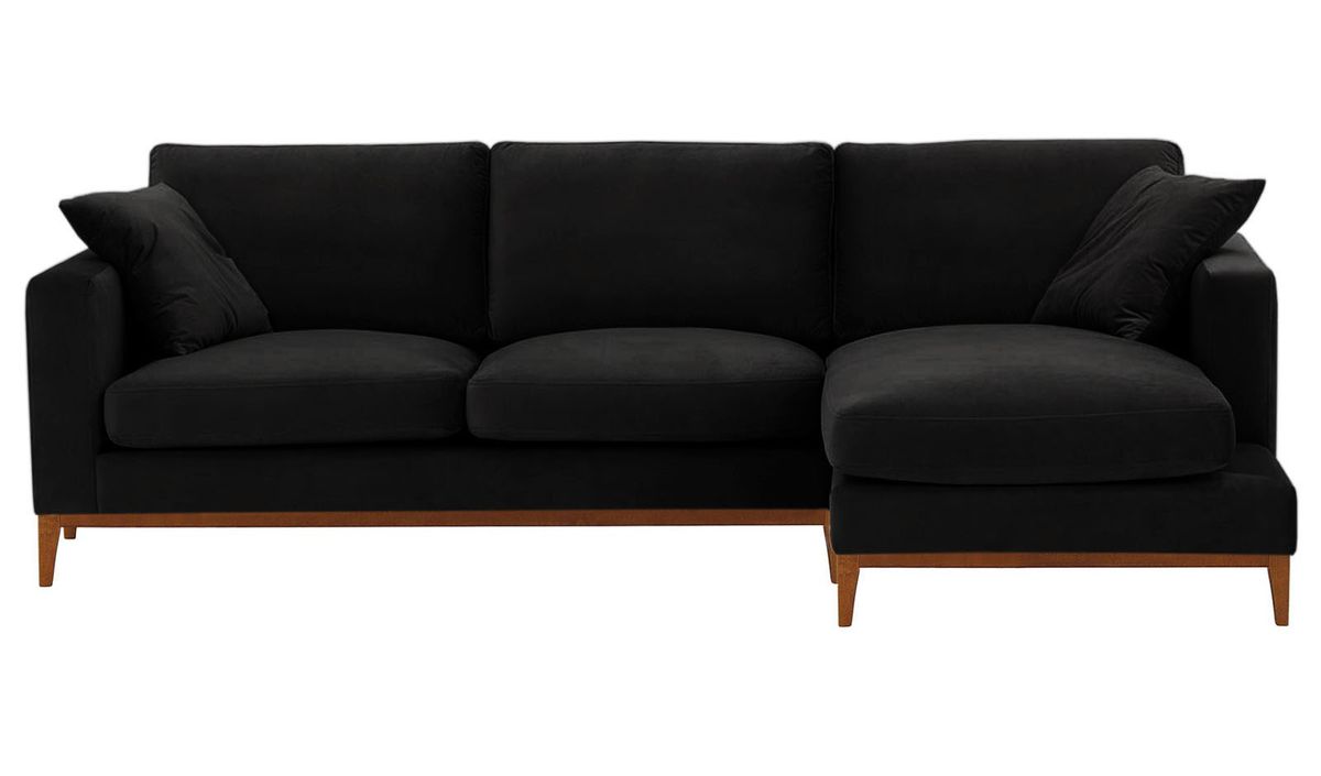 Canapé d’angle droit Covex Wood, noir - Velluto 20, Couleur des pieds: aveo