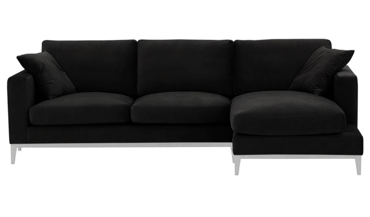 Canapé d’angle droit Covex Wood, noir - Velluto 20, Couleur des pieds: Blanc