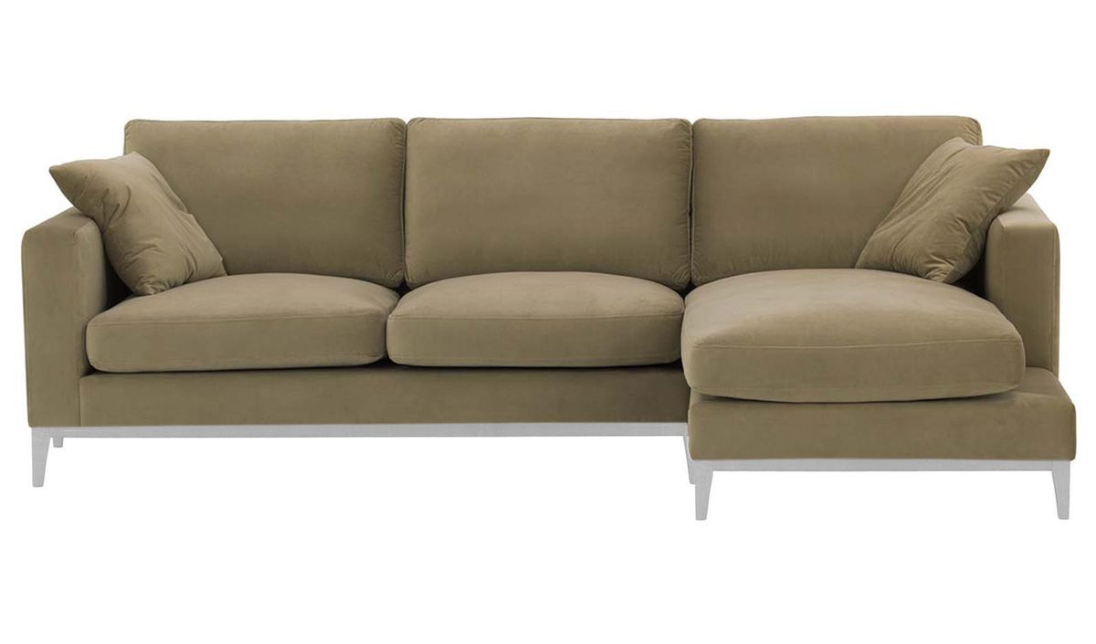 Canapé d’angle droit Covex Wood, beige - Velluto 3, Couleur des pieds: Blanc