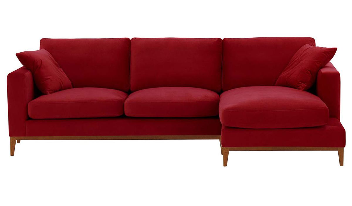 Canapé d’angle droit Covex Wood, rouge - Velluto 7, Couleur des pieds: aveo