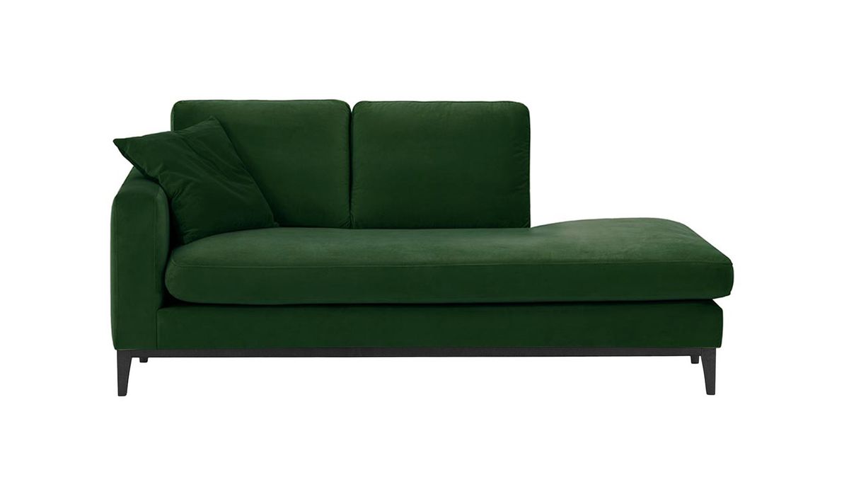 Chaise longue/divan gauche Covex Wood, vert foncé - Velluto 10, Couleur des pieds: Noir