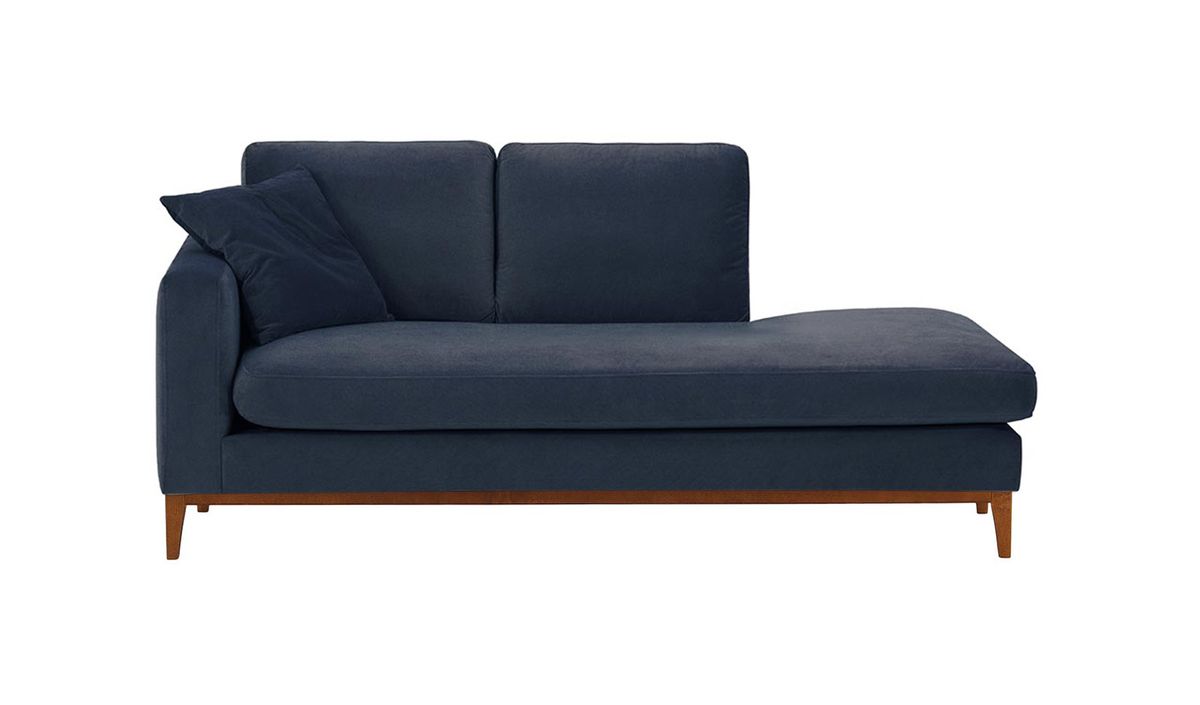Chaise longue/divan gauche Covex Wood, bleu - Velluto 11, Couleur des pieds: aveo